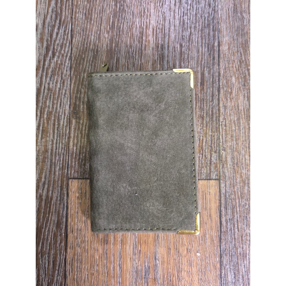 English Leather Olive Green Suede Zip Around Card Holder Wallet Gold Corners 5x3